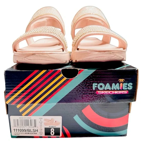 Skechers Foamies Footsteps Blush Sandal Sz 8 “How Extra” Pearl Sparkle Luxe Foam - Picture 9 of 13